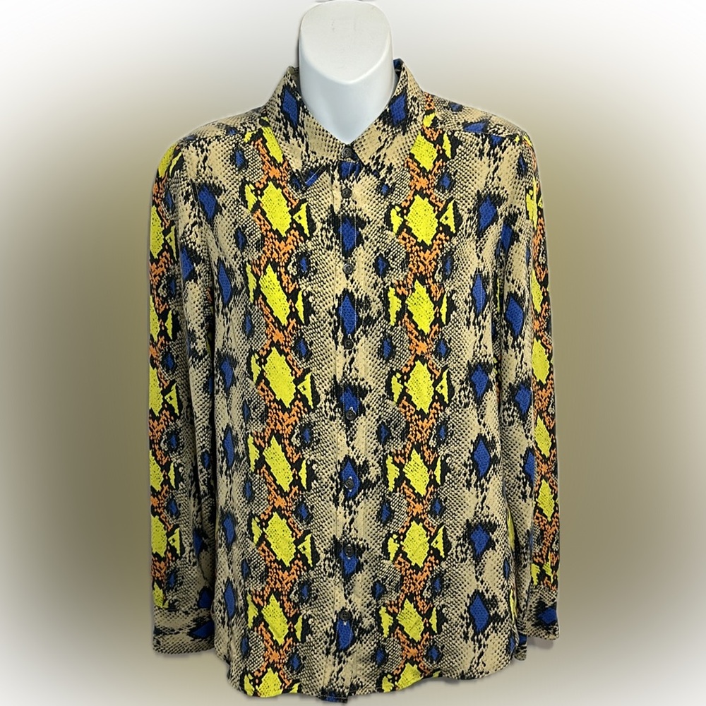 EQUIPMENT | Femme 100% Silk Animal Snakeskin Long Sleeve Blouse Shirt Top